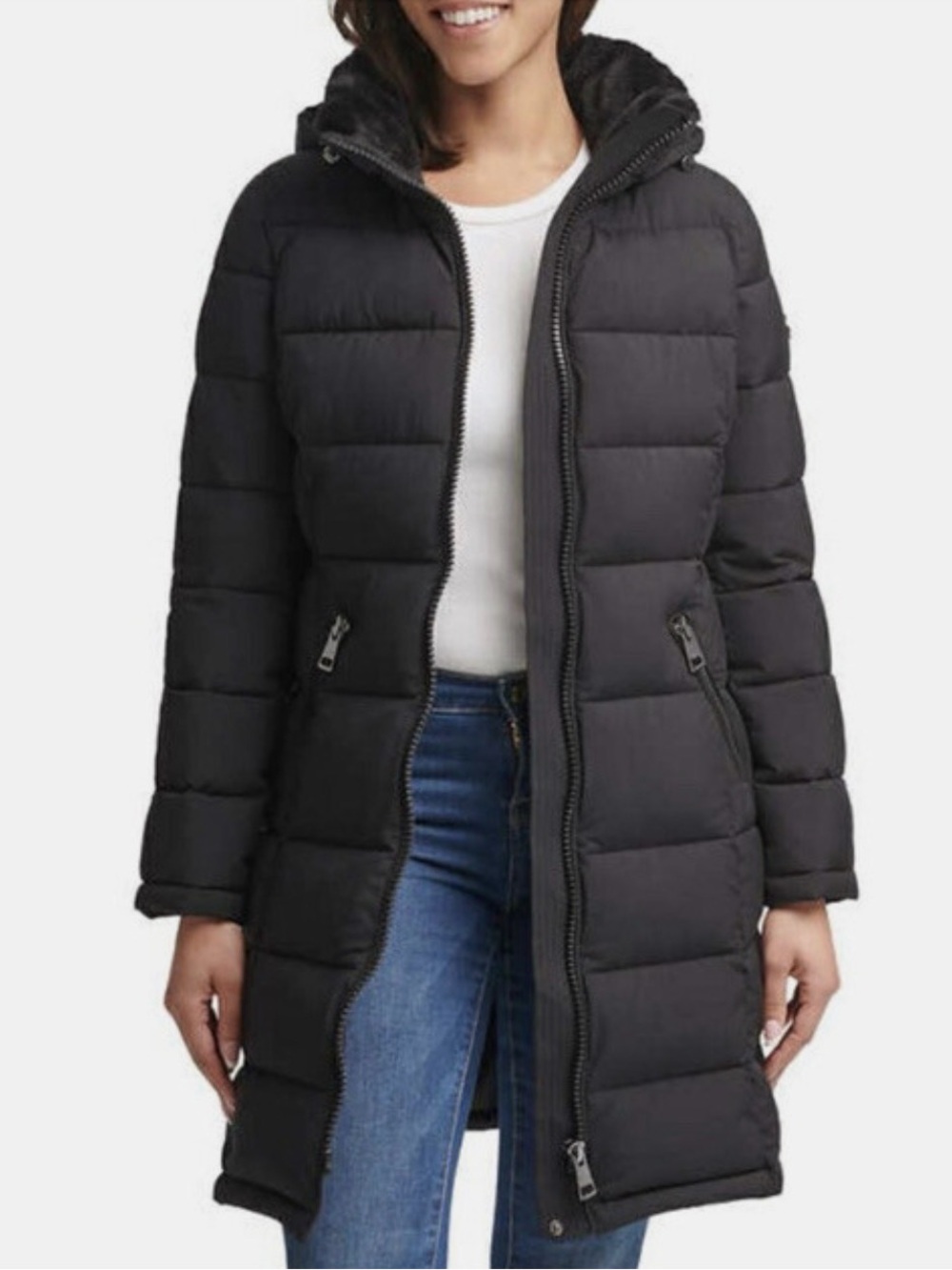 Andrew Marc Black Quilted Hooded Puffer Coat